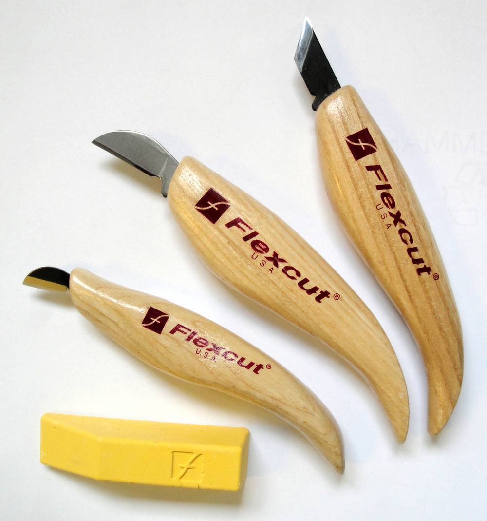 Flexcut Mini-Chip Carving Knife 0.625 Carbon Steel Blade, Ash Wood Handles  - KnifeCenter - FLEXKN20