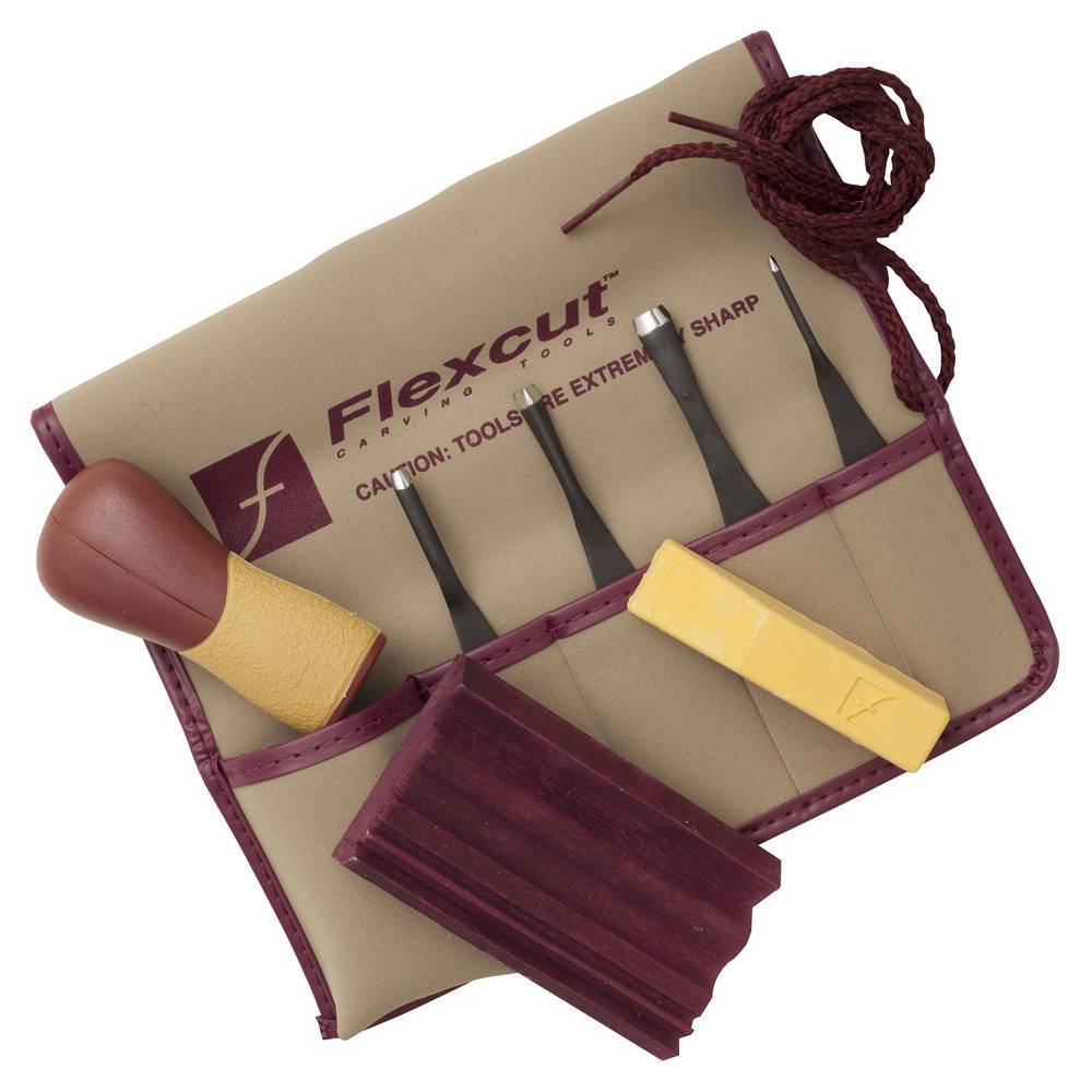 4 carving blades Flexcut 5 Piece Printmaking Set # FLEXSK130 